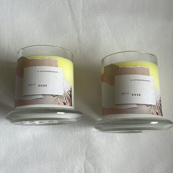 Zodax for Anthropologie White Rose Set of 2 Candles. - Picture 2 of 5